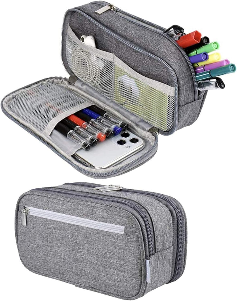 Pencil Case, Large Capacity Pencil Bag Pouch Pen Case Makeup Bag Stationery Desk Organizer with Big Compartments for Boys Girls Middle High School & Office Supplies (Grey)