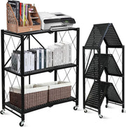 SKY-TOUCH Foldable Storage Organizer 4 Tier, Storage Shelves Kitchen Cabinet Storage Rack, Shelf Storage Multipurpose Rack for Living Room Bedroom Kitchen Garage Black - Black 3-shelf