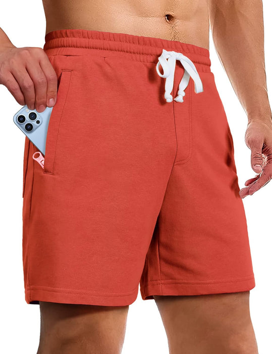 Men's Athletic Gym Shorts with Zipper Pockets 5.5" Elastic Waist Casual Cotton Sweat Short Pants for Pajama Jogger Sport