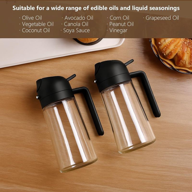 SKY-TOUCH 470ml Oil Sprayer for Cooking, 2 in 1 Glass Olive Oil Sprayer & Dispenser Bottle for Kitchen, Air Fryer, Salad, BBQ, Frying, Baking, Grilling, Food Grade, Leak-Proof, Refillable (Black)