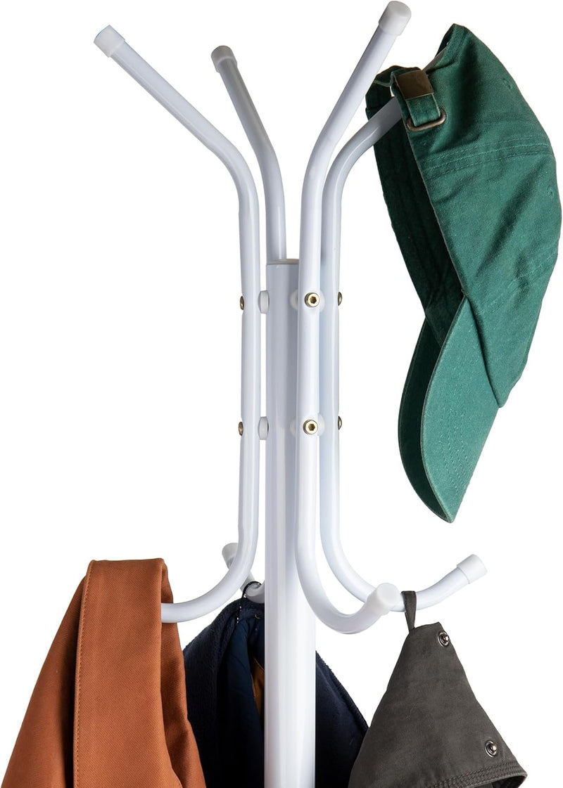 Mind Reader COATRACK11 Standing Metal Coat Rack Hat Hanger 11 Hook for Jacket, Purse, Scarf Rack, Umbrella Tree Stand, Black