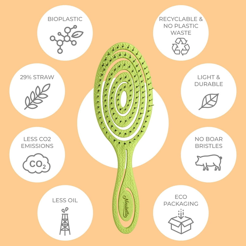 Ninabella Organic Detangling Hair Brush for Women, Men & Children - Does not Pull on Hair - Hair Straightening Brushes for Straight, Curly & Wet Hair - Unique Spiral Hairbrush, Rose Gold
