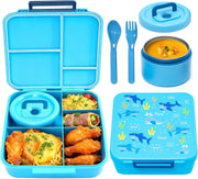 Bento Lunch Box, LunchBox 4 Compartments, Leak-Proof Lunch Container, PFAS&BPA-Free Microwave Safe, BLYPHOO Bento Box with Soup Bowl(Blue)