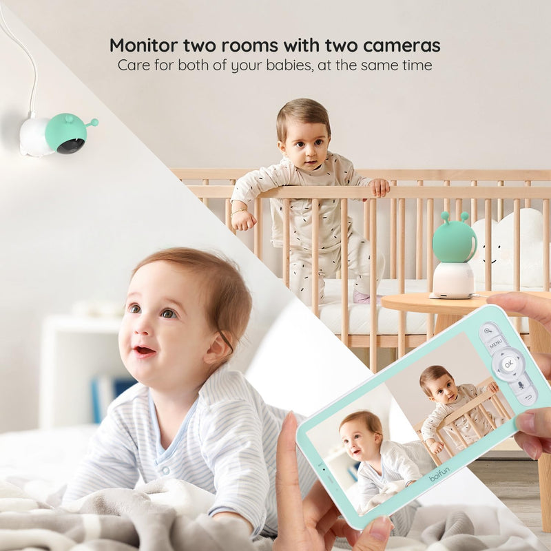 BOIFUN 2024 5" Split Screen Baby Monitor with 2 Cameras, 2K WiFi, Motion & Sound Detection, Temperature & Humidity Sensor, Night Vision