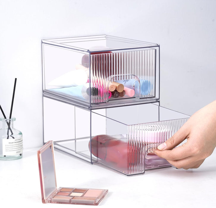 LENND Clear Makeup Organizer with Drawer, Acrylic Bathroom Supplies Storage Vanity, Plastic Storage Box, Perfume Organizer and Storages, Beauty Supplies, Home Under Sink, Kitchen Cabinets and Pantry