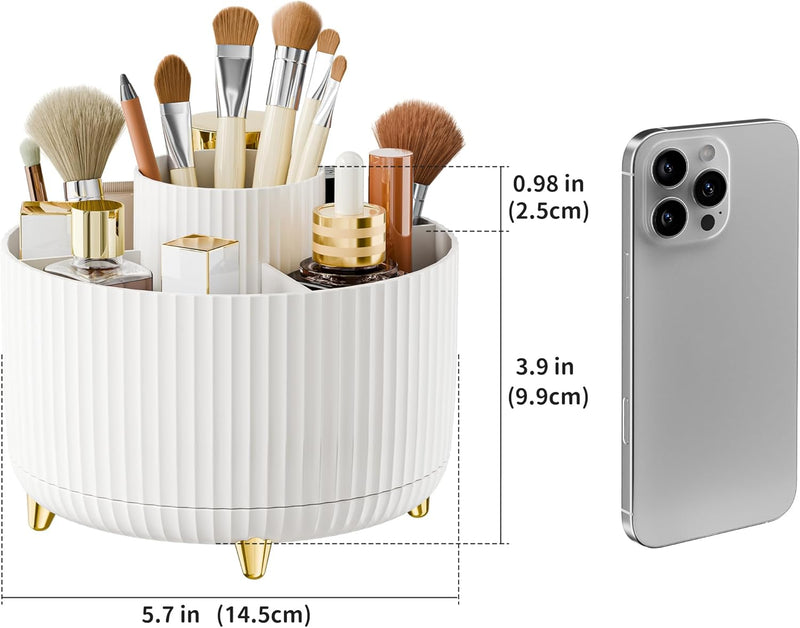 360 Rotate Makeup Brush Holder Organizer, Makeup Organizers Countertop, Makeup organization and Skincare Storage for Vanity, Desktop, Bathroom (White)