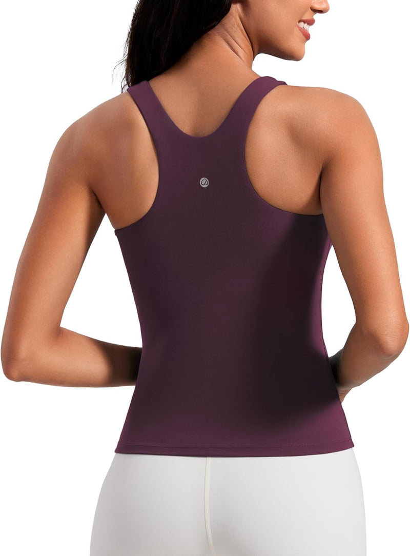 CRZ YOGA Butterluxe Womens Racerback Workout Tank Top with Built in Shelf Bra - Padded High Neck Yoga Athletic Camisole