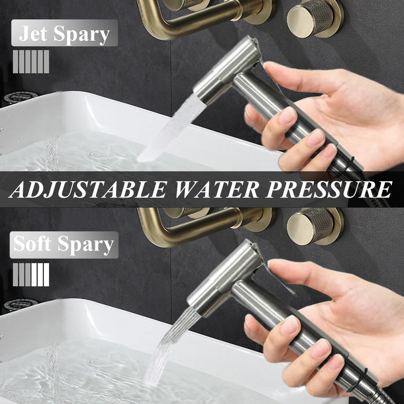 Stainless Steel Handheld Bidet Sprayer for Toilet, 7/8" Metal Adjustable Pressure Bidet Faucet Diaper Sprayer Set with Hose Attachment for Bathroom
