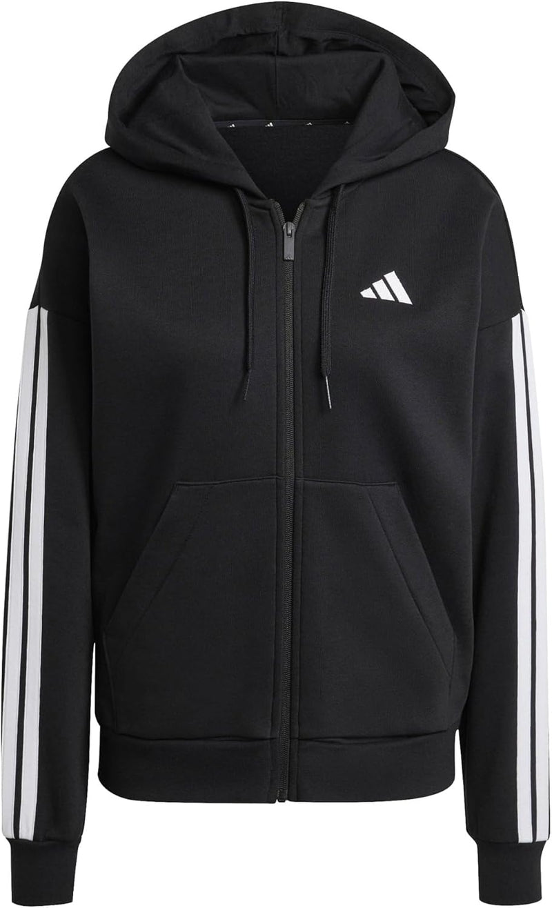 Women's Essentials 3-stripes Full-zip Fleece Hoodie HOODED TRACK TOP (pack of 1) - Black