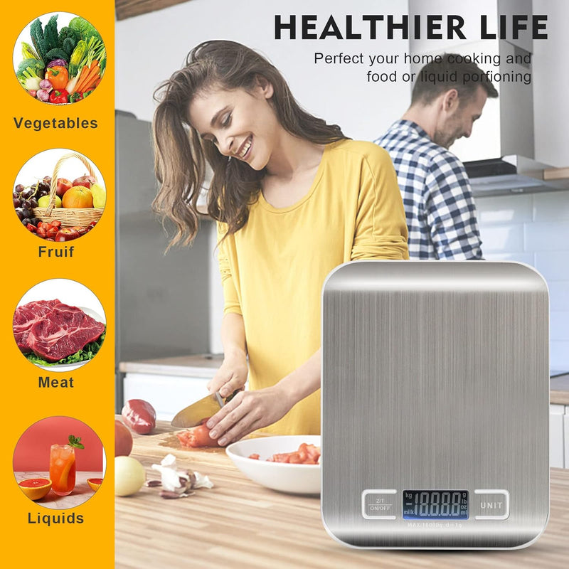 SKY-TOUCH Digital Kitchen Scale, Multifunction Food Scale With LCD Display Stainless Steel Platform, High Accuracy, Ultra Slim,Tare Function - Silver-new One size
