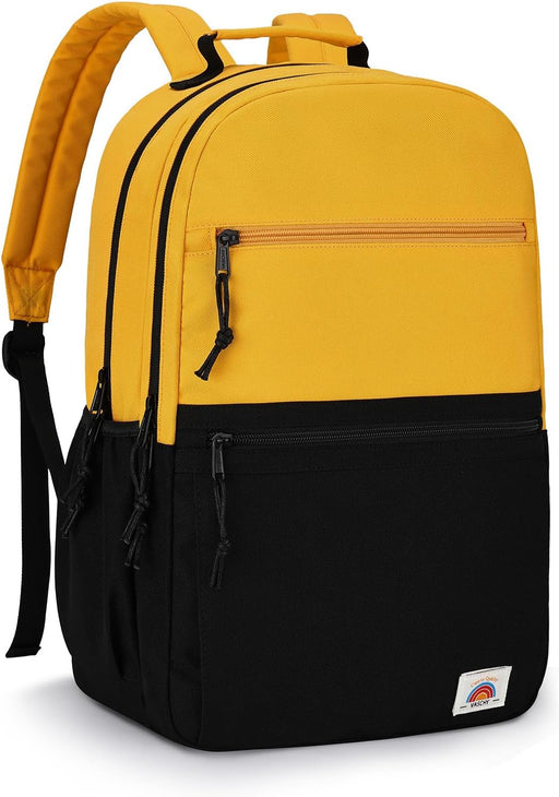 School Bag for Teen,Vaschy Lightweight Water Resistant Kids Toddller Backpack Boys Girls Plain Color-block Kids Bookbag Daypack with Two Sizes - Yellow Black-L