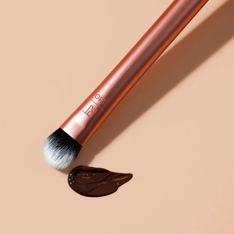 REAL TECHNIQUES Seamless Complexion Makeup Brush, Four Foundation, Primer, And Moisturizer, Makeup & Skincare Face Brush, Streakfree And Natural Finish, Orange, 1 Count