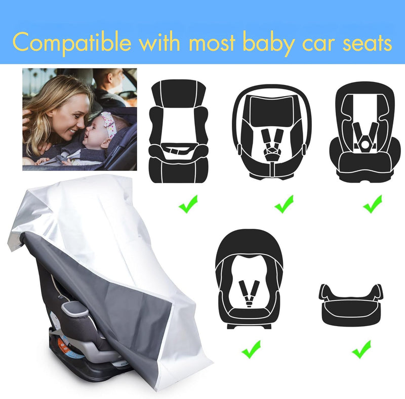 VisionKids Baby Car Seat Sun Shade Cover with Free Storage Bag Included | Infant Car Seat Heat Protector | UV Protection Cooler Cover | Keeps Toddler Seat Cool in Baby Car | Travel Accessories Silver