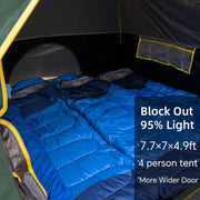 4 Person Blackout Camping Tent, Easy Setup Waterproof Family Dome Tent for Camping with Rainfly, Portable Double Layer Large Family Tent for Outdoor Camping&Hiking - Dark Green