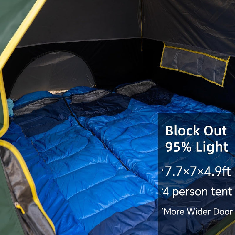 4 Person Blackout Camping Tent, Easy Setup Waterproof Family Dome Tent for Camping with Rainfly, Portable Double Layer Large Family Tent for Outdoor Camping&Hiking - Dark Green