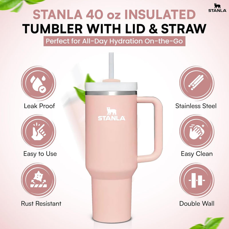 STANLA 40 oz Tumbler with Lid and Straw | Travel Mug for Iced Tea & Coffee | 100% Leakproof, Stainless Steel Insulated Tumbler for School,Office & Gym | Cup Holder Friendly Base (Cream)