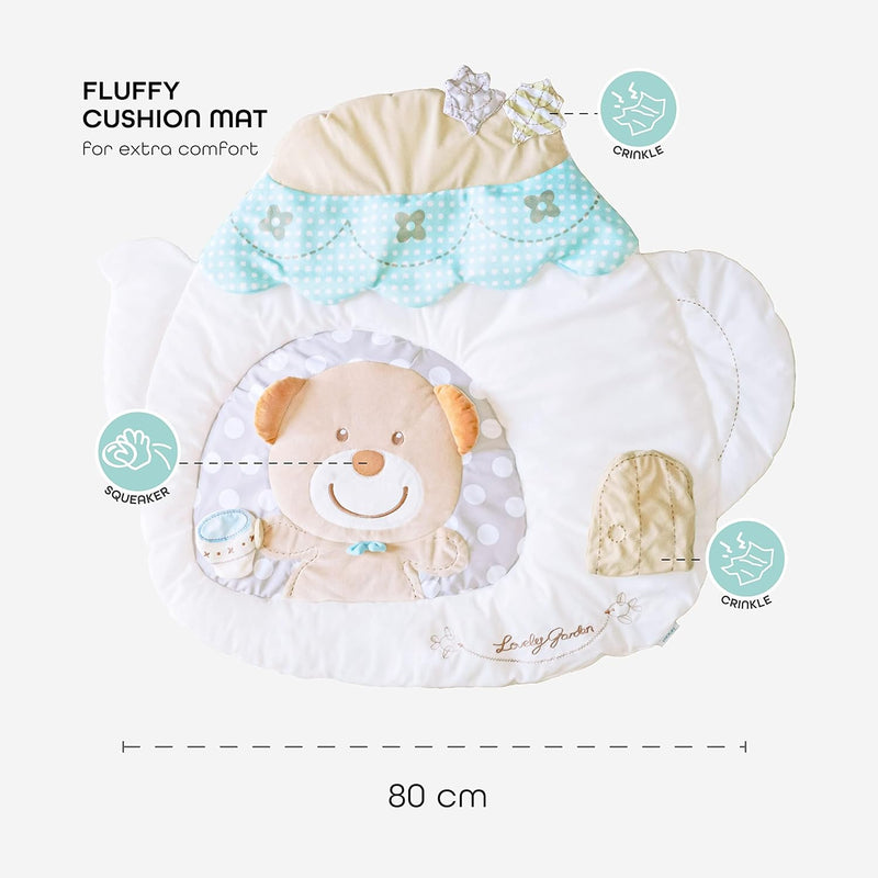 The Moon Brand Perky Baby Playmat and Activity Gym for Newborn Baby & Infant 5 Hanging Sensory Toys Visual, Hearing, Touch, Cognitive Early Development Playmat. Suitable from 0m+ 80cm - Tea Pot