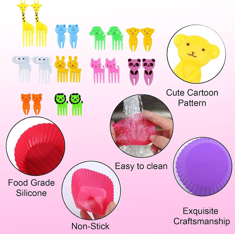 60Pcs Silicone Lunch Box Dividers bento Box Accessories Silicone Cupcake Liners,Bento Lunch Box Dividers with Food Picks for Lunch Containers