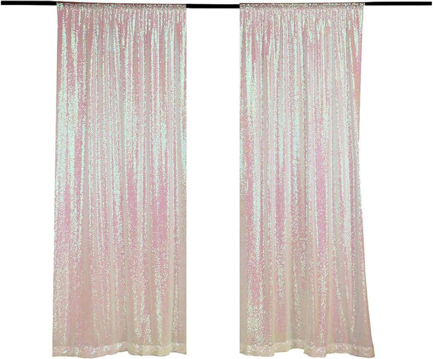 LQIAO 2 Panels Light Gold Sequin Backdrop Glitter Fabric for Wedding Birthday Parties Shimmer Wall-2x8ft
