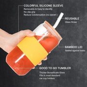 BEWAVE Drinking Glass Set of 4, 500ml Can Shaped Glasses Cups, Iced Coffee Glasses, Beer Tumbler, for Whiskey, Soda, Tea, Juice, Gift, with Lid, Straw and Sleeve