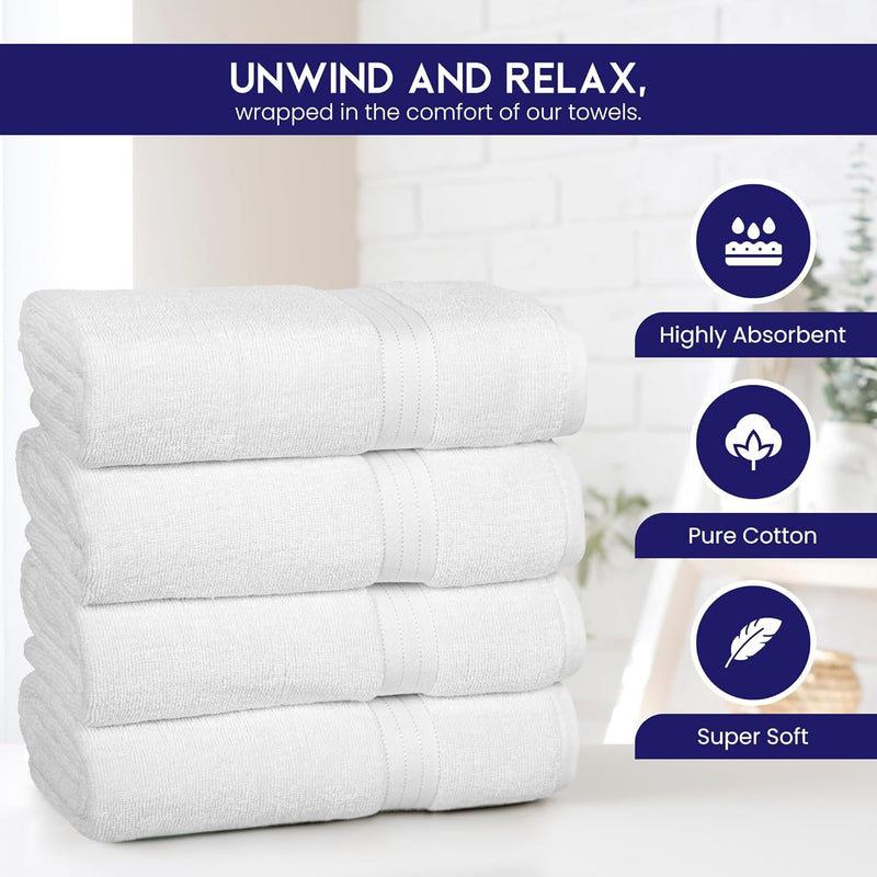 Bliss Casa Bath Towel Set 27 x 54 Inch (4 Pack) - 550 GSM 100% Cotton 20/D Quick Drying Highly Absorbent Thick Bathroom Towels - Soft Hotel Quality for Bath and Spa (Grey)