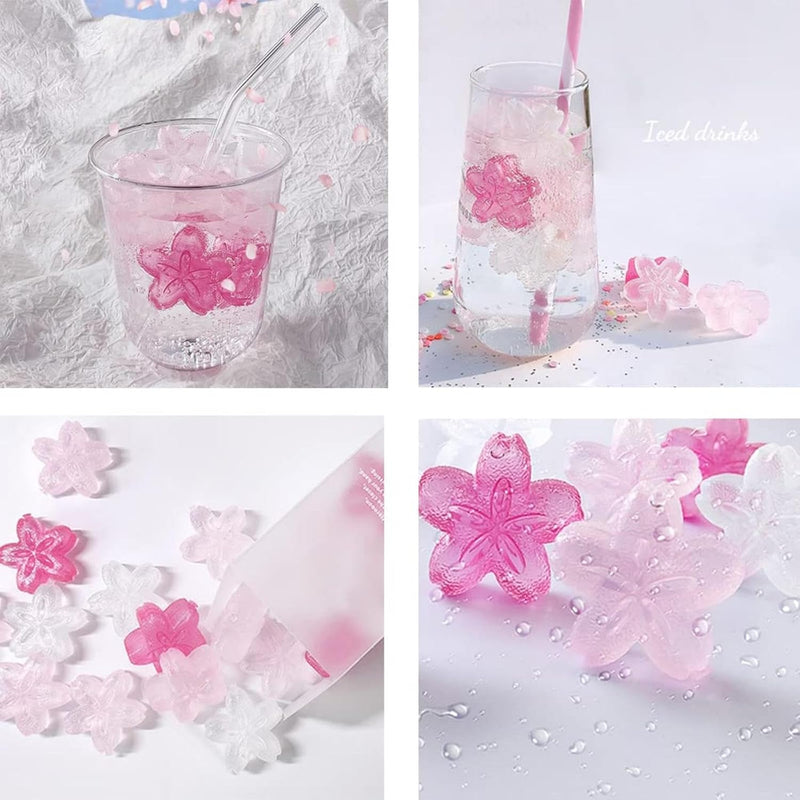 Reusable Ice Cube, Cherry Blossom Shape, Reusable Ice Cubes for Drinks, Washable, Non-Melting Plastic Ice Cubes(28 PCS)