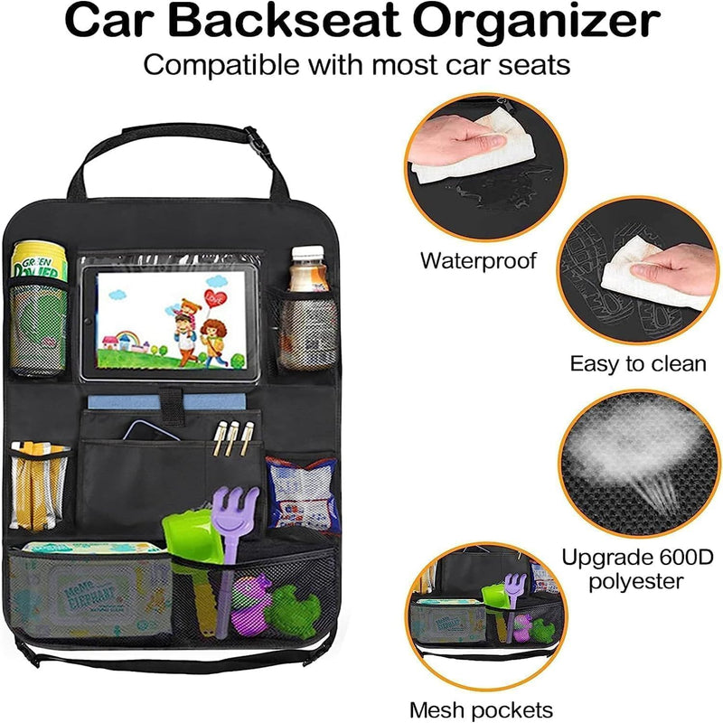 Joyzzz Car Seat Organiser, 2 PCS Black Backseat Organizer with Multiple Pockets, Durable Seat Protector for Kids and Toddlers, Travel Accessories for Family Road Trips