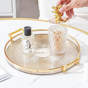 Serving Trays with Handles Home Decorative Coffee Table Round Tray Acrylic Food Tray Fruit Tray Bar Tray Perfume Tray Cocktail Tray Gold)