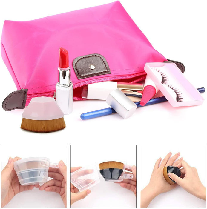 4 Pack Foundation Makeup Brush for Blending Liquid Cream Flawless Powder Face Blush with Protective Case Easy to Carry Make up Brush(Black and Pink, Hexagon Kabuki Brush)