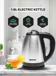 Electric Tea Kettle 1.8 L, Auto Shut Off And Boil Dry Protection, Safety Lock Lid, 360 Degree Rotational Base, Stainless Steel, Ergonomic Handle, Perfect Pour, Large Capacity 1.8 L 1500 W GK5454B