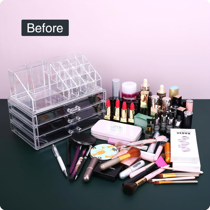 MOSIKER Acrylic Makeup Organizers and Storage with 4 Drawers,Clear Stackable Cosmetic Jewelry Accessories Holder