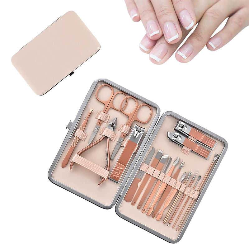 Duomama Nail Clipper Set 18Pcs - Stainless Steel Professional Manicure & Pedicure Tools for Hand, Foot & Face Care - Gift for Men, Women, Friends, Parents - Premium Quality Grooming Kit
