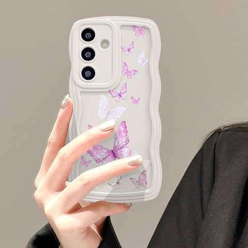 UEEBAI Samsung Galaxy A35 5G Case, Cute Curly Wave Frame Shape Silicone Mobile Phone Case Butterfly Pattern Slim Fit Soft Protective Cover for Women and - Samsung Galaxy A35 5G beige