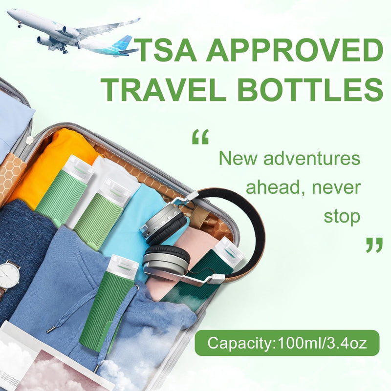 Idrese Silicone Travel Bottles Set, 4 Pcs 100ml Containers for Toiletries, Accessories for Women, Airplane Essentials (Green)