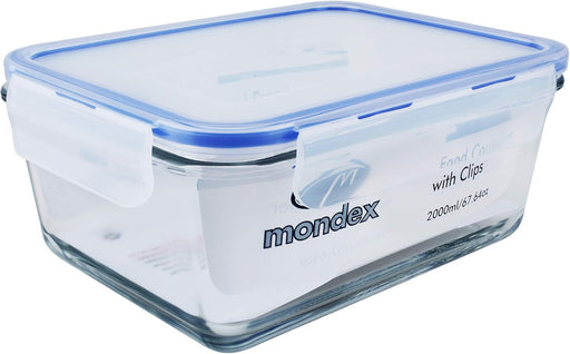 Mondex Cmn0094-96 2 Pieces Food Storage Container With Lid, Blue, 350 Ml/700 Ml, Rectangle, Glass - Rectangular 2000ml
