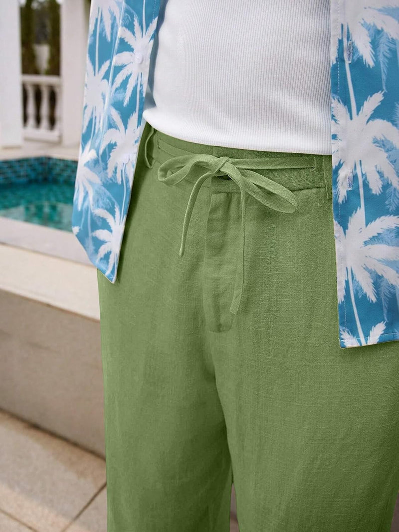 Linen Pants for Men Loose FIT Baggy Cargo(GL-TP-1189-2XL-GREEN)