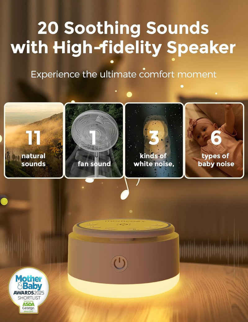 Sound Machine for Baby-20 Soothing Sounds & Touch Warm Light Portable White Noise for Kids & Adults for Sleeping Timer and Memory Ideal Travel Companion & Nursery Must-Have - Warm Light
