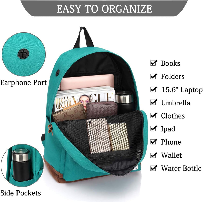 VASCHY Men's Backpack, Women's Waterproof School Bag, Boy Girl Computer 15.6 Inch Vintage for School, College, Work, Travel, Leisure