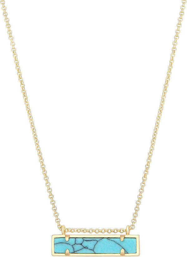18k Gold Chain Choker Dainty Turquoise Beads Bar Necklace for Women Handmade Gemstone Jewelry for Mother's Day - #3 Turquoise