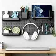 SKY-TOUCH Modular Pegboard Wall Organizer Kit - 2 Pegboards, 10 Accessories, No Drill Installation, Space-Saving Storage & Display for Kitchen, Office, Bathroom (Black)