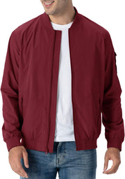 Men's Lightweight Bomber Jacket Flight Golf Casual Active Shell - 01 Wine Red