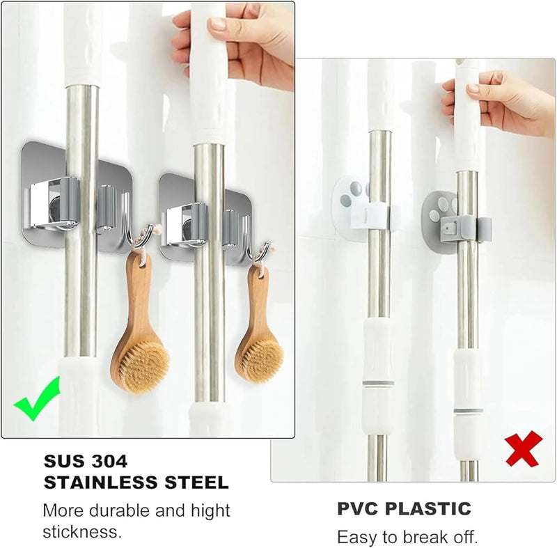 Sulfar Broom and Mop Holder, Pack of 4 Broom Gripper Holds Self Adhesive Reusable No Drilling Super Anti-Slip, Wall Mounted Storage Rack Storage & Organization Your Home, Kitchen Wardrobe