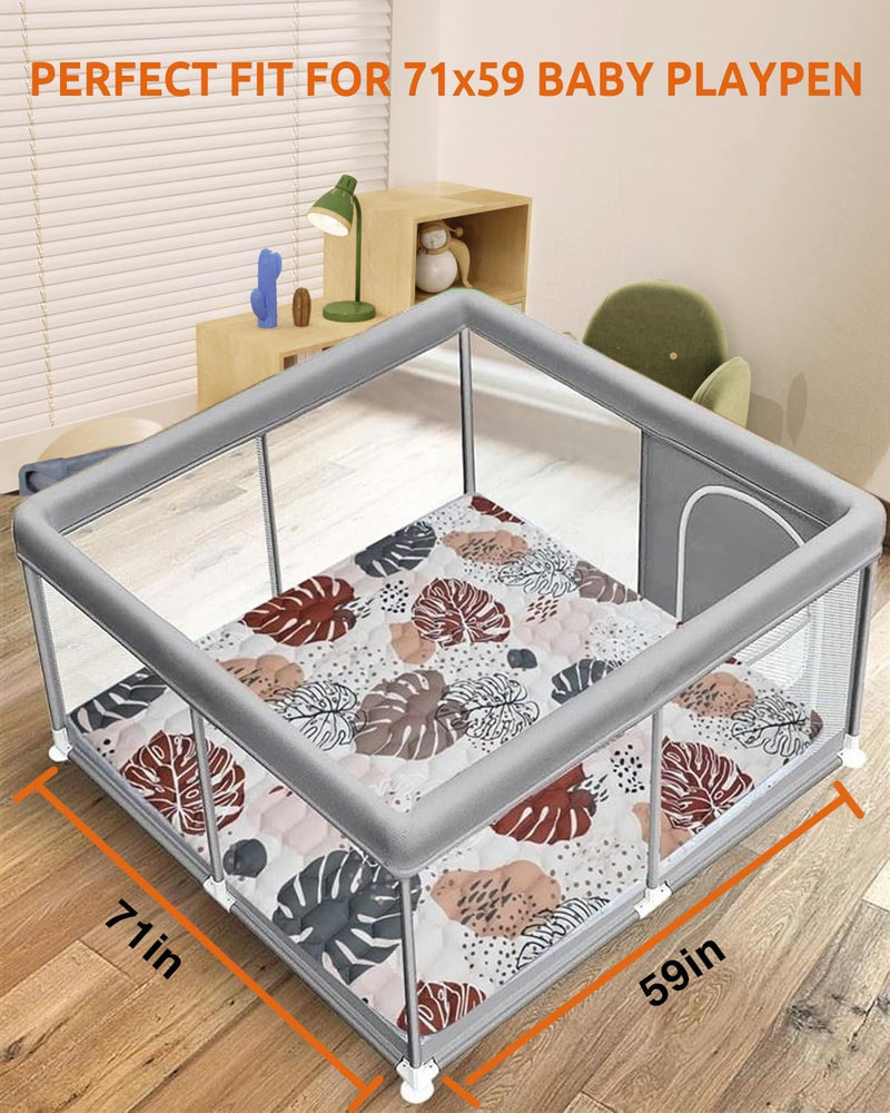 3Clock Playpen Mat Foam Thick, Baby Play MAT, Cotton Filling, Thickened Anti-Slip Baby Mat for Floor Playpen, Foldable and Machine Washable Baby Floor Crawling Mat (71 * 59In)