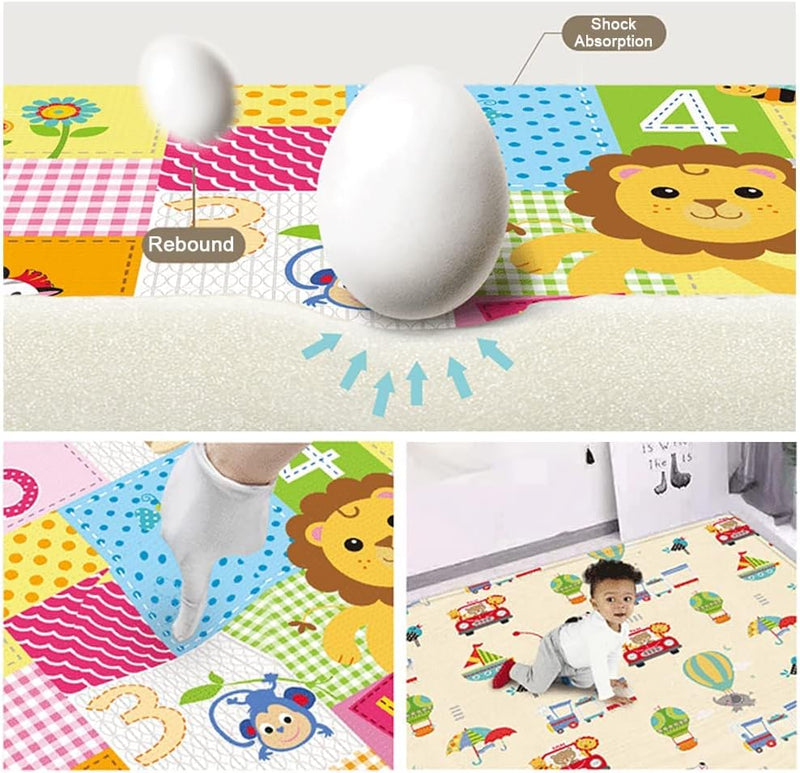 ANUMITRA Foldable Baby Play Mat Waterproof Non-Slip Cotton Playmat for Kids Toddlers Babies Double Sided Large Baby Mat for Floor Play 150 to 180cm Easy to Clean Use Indoor and Outdoor