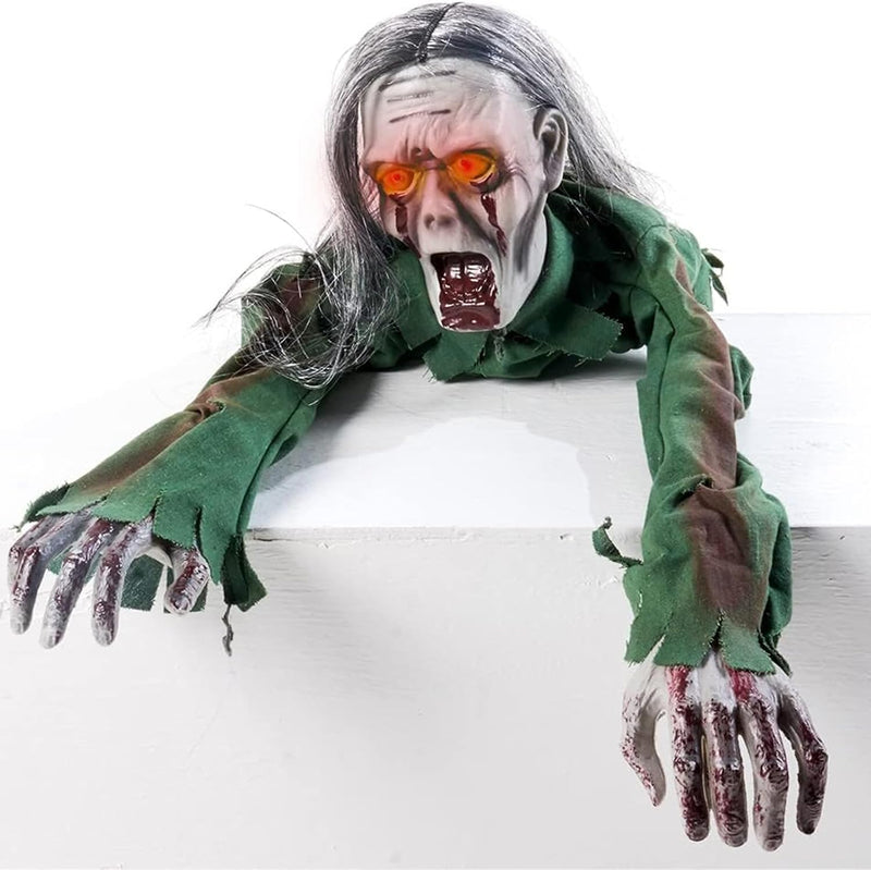 Halloween Scary Yard Decorations - Long Hair Glow Crawling Ghost With Horror Sound and Glowing Eyes, Outdoor Bar Haunted House Party Props (A) - A