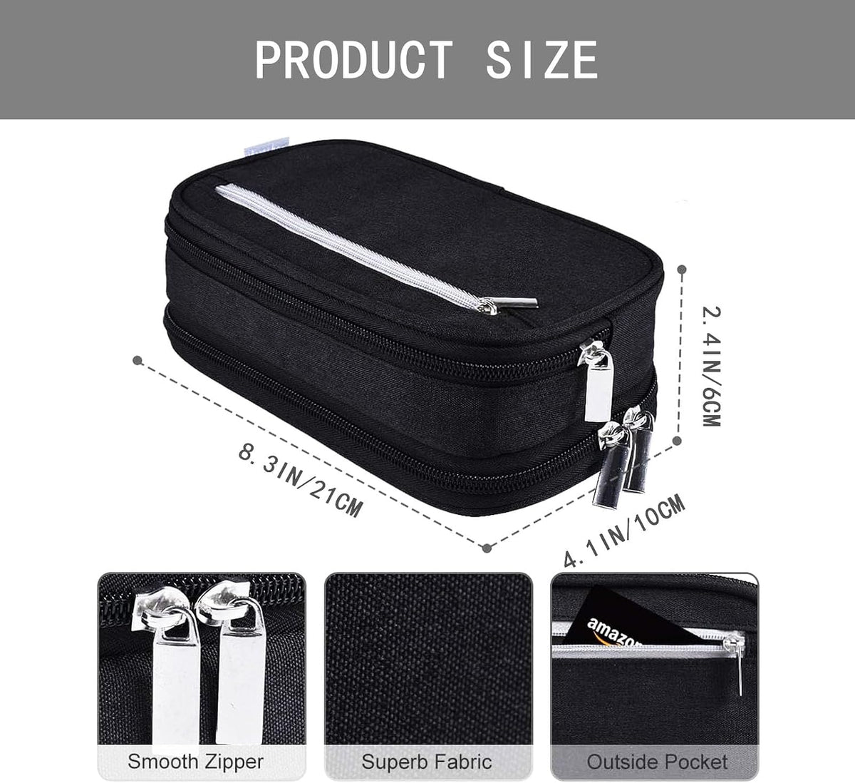 Large Capacity Waterproof Pencil Case - Multi-functional Black Stationery Desk Organizer, Ideal for Adults and Travel, with Multiple Compartments and Pockets – image 2