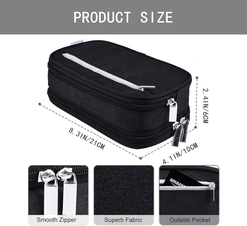 Large Capacity Waterproof Pencil Case - Multi-functional Black Stationery Desk Organizer, Ideal for Adults and Travel, with Multiple Compartments and Pockets