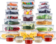 KUMD 10 Pack Fridge Organizers and Storage, Stackable Refrigerator Organizer Bins with Lids, BPA-Free Produce Fruit Storage Containers for Fridge Organizers, for Food, Drinks, Vegetable - 50 Pcs Food Storage Containers