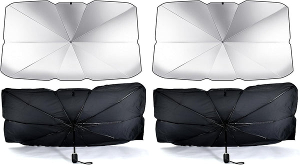 Car Front Windshield Sunshade Umbrella, Uv Protection & Heat Insulation Foldable Sun Shade Sun Visor, Full Cover Sun Shade For Most Vehicles, 145 79CM - 145 * 79CM (Pack of 2)