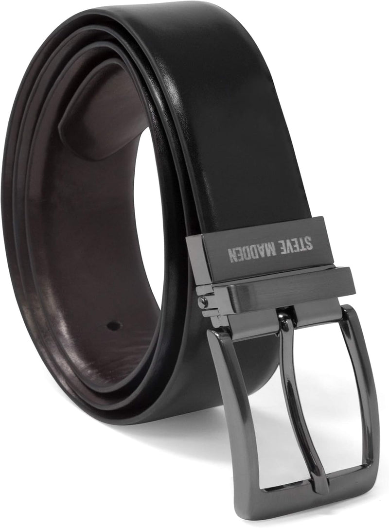 mens Dress Casual Every Day Leather Belt Belt - Black/Brown (Burnished)